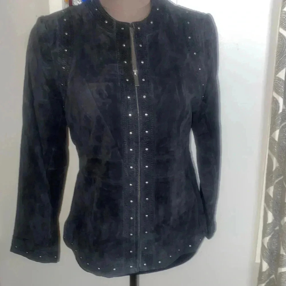 Vintage Laura Ashley black suede studded tailored jacket